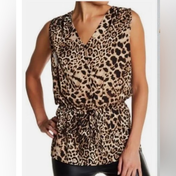 Pleione Tops - Pleione leopard print sleeveless tulip blouse women’s size XL